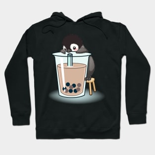 Happy emperor penguin chick with bubble tea Hoodie